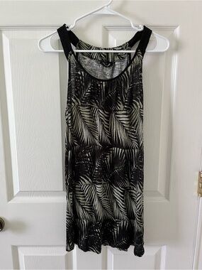 Cable & Gauge Sleeveless Tank Dress in Black and Olive Leaf Print